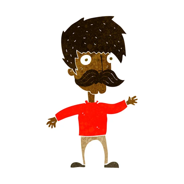 Dessin animé homme avec moustache agitant — Image vectorielle
