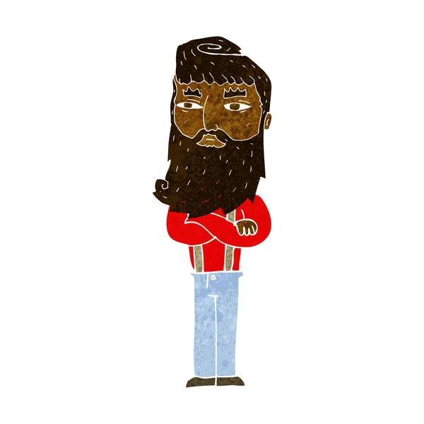Cartone animato uomo serio con barba — Vettoriale Stock