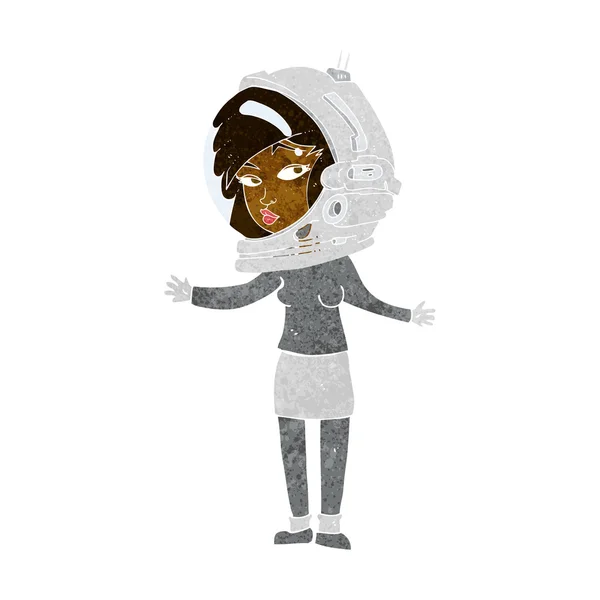 Tecknad kvinna bär astronaut hjälm — Stock vektor