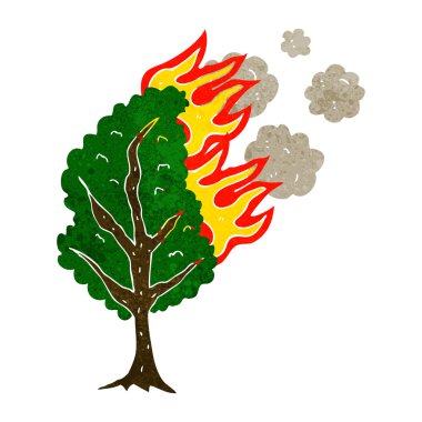 karikatür yanan ağaç