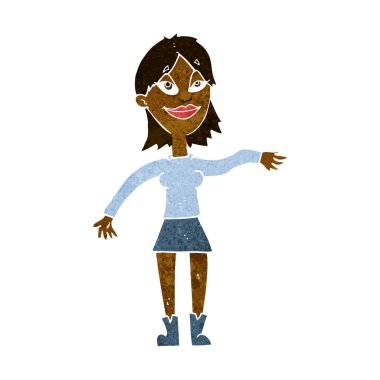 Çizgi filmdeki kadın el hareketi yapıyor.