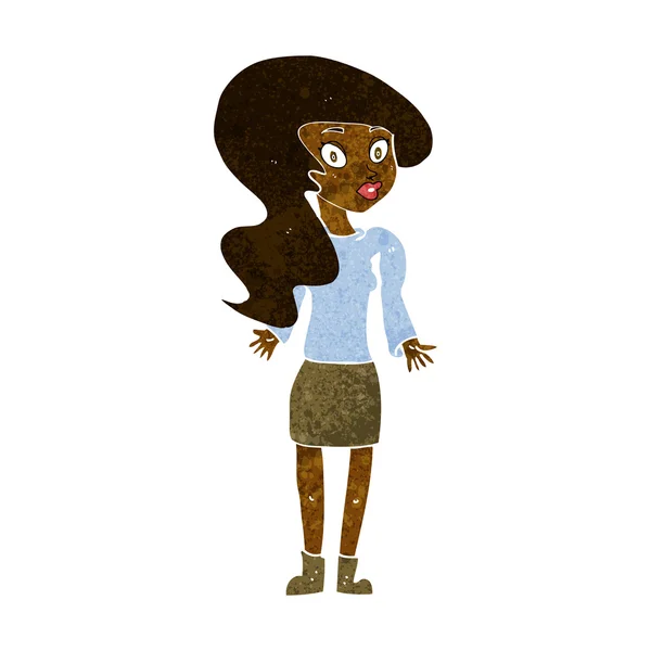 Mujer de dibujos animados hombros encogidos — Vector de stock