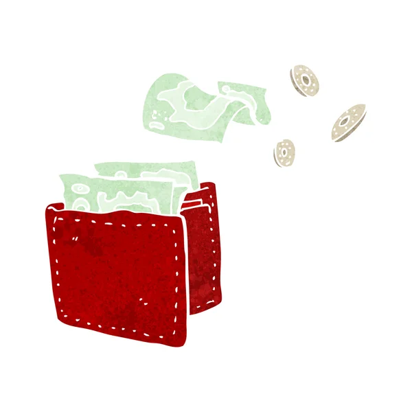 Cartoon wallet spilling money — Stock Vector