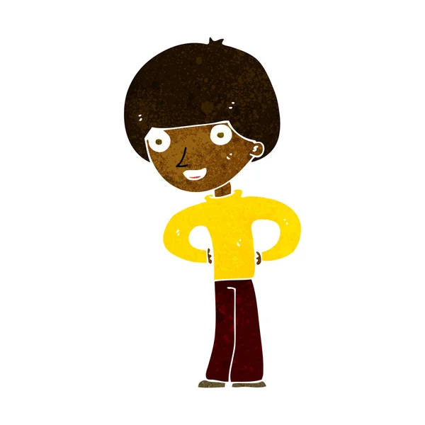 Cartoon gelukkig jongen met handen op heupen — Stockvector