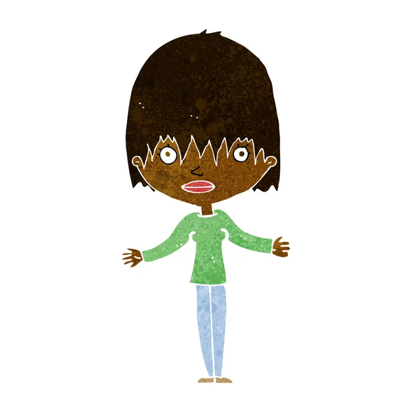 Cartoon vrouw shrugging schouders — Stockvector