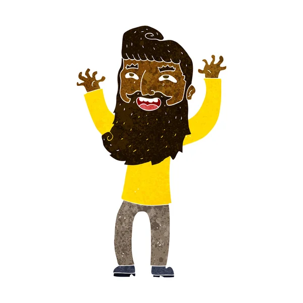 Мультфильм счастливый бородатый мужчина размахивая руками — стоковый вектор