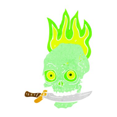 Dişlerinde bıçak olan korsan kafatası.