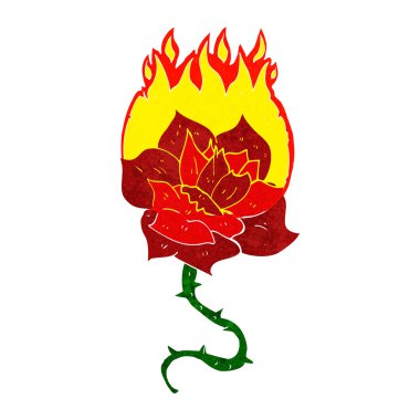 çizgi film alevli gül dövmesi