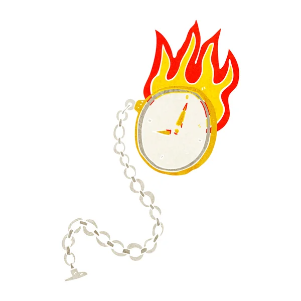 Desenho animado relógio flamejante — Vetor de Stock