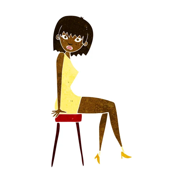 Dessin animé femme assise sur tabouret — Image vectorielle