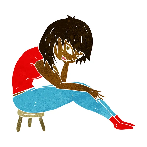 Kreslené žena sedí na malé stoličce — Stockový vektor