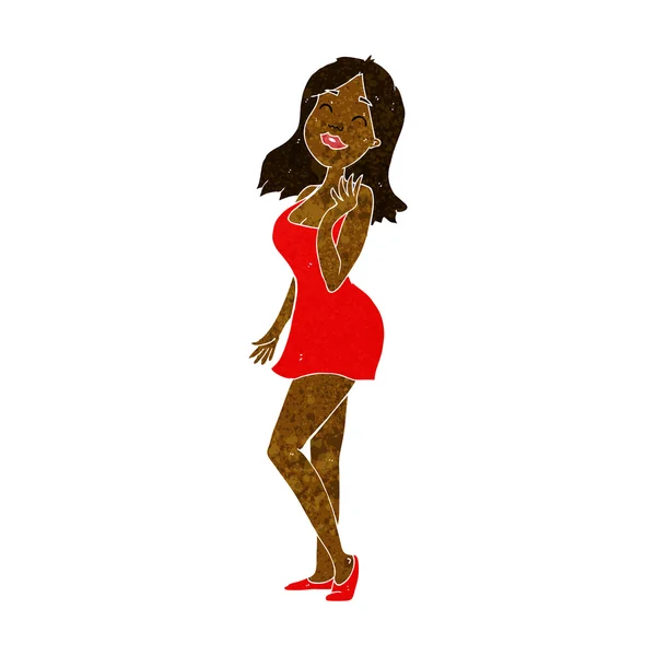 Kokteyl elbisesi içinde güzel bir kadın karikatür — Stok Vektör