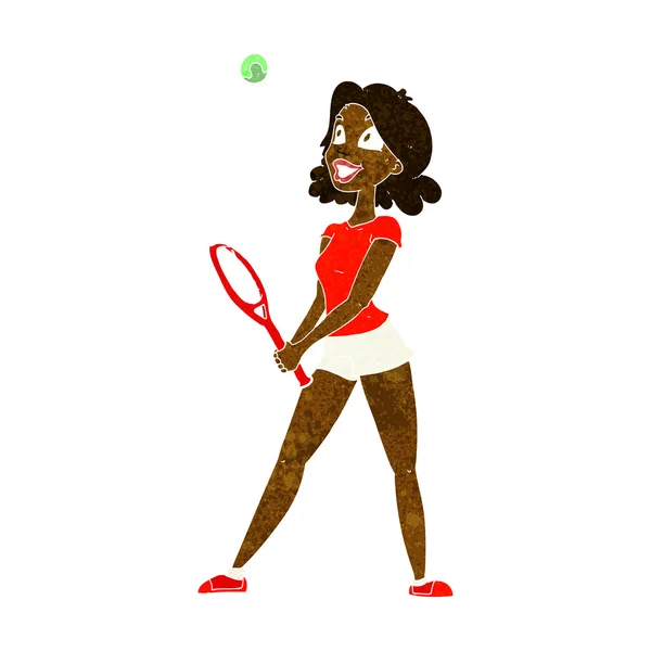 Cartoon vrouw spelen tennis — Stockvector