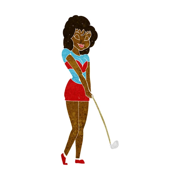 Dessin animé femme jouer au golf — Image vectorielle