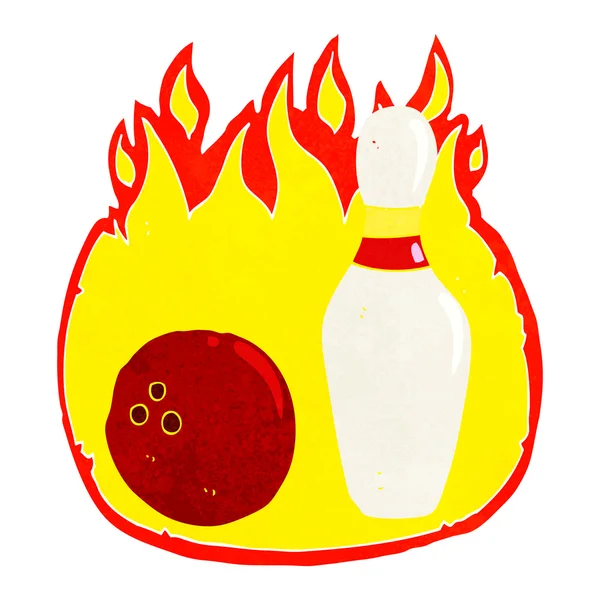 Zehn-Pin-Kegeln Cartoon-Symbol mit Feuer — Stockvektor