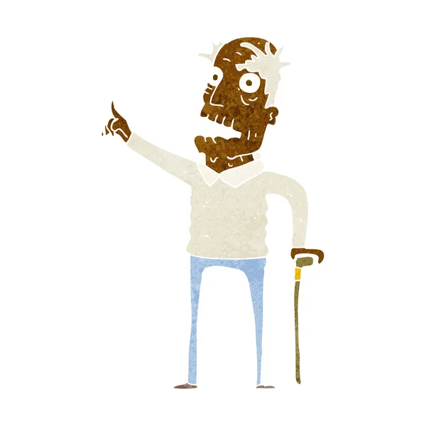 Dessin animé vieil homme avec bâton de marche — Image vectorielle