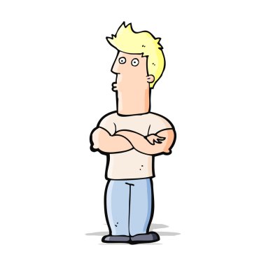 Kollarını kavuşturmuş çizgi film adamı.