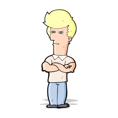 Kollarını kavuşturmuş çizgi film adamı.