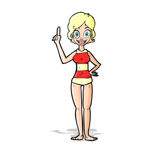 Cartoon vrouw in gestreepte zwembroek — Stockvector