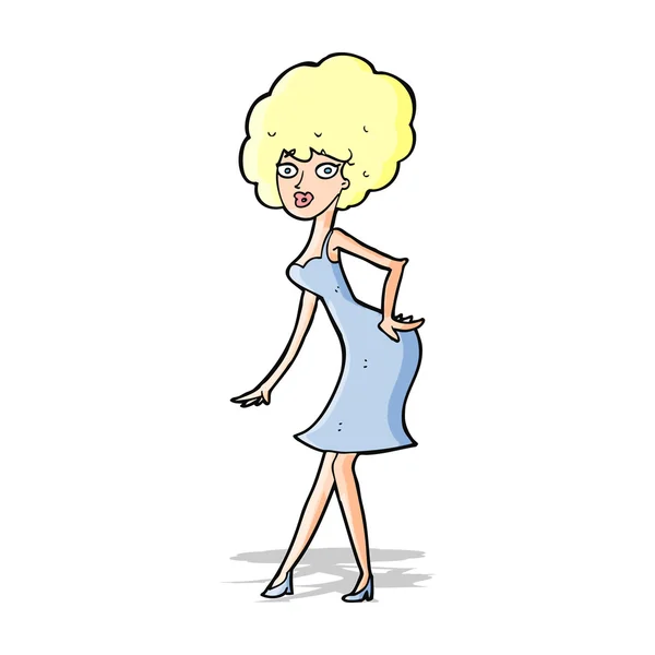 Mujer de dibujos animados posando en vestido — Vector de stock