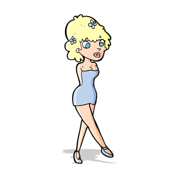 Cartoon mulher posando no vestido — Vetor de Stock