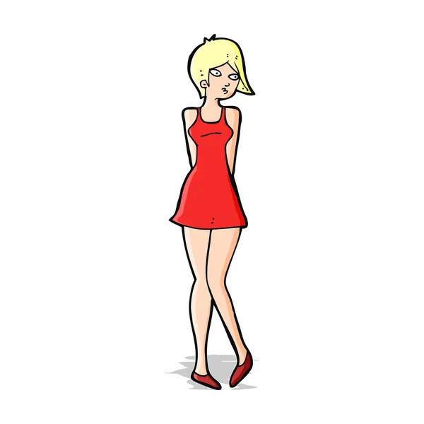 Dibujos animados mujer bonita en vestido — Vector de stock