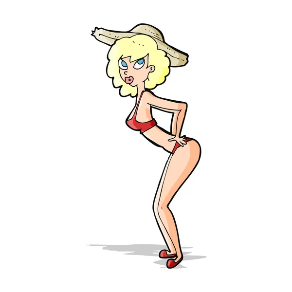 Cartone animato pin-up ragazza sulla spiaggia — Vettoriale Stock