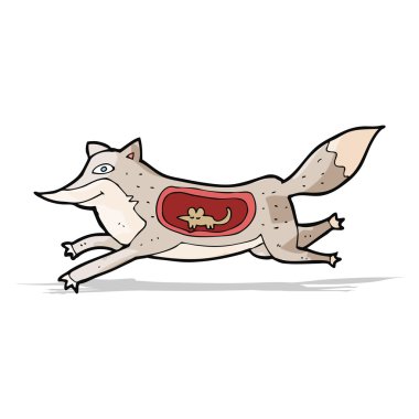 Karnında fare olan çizgi film kurdu.