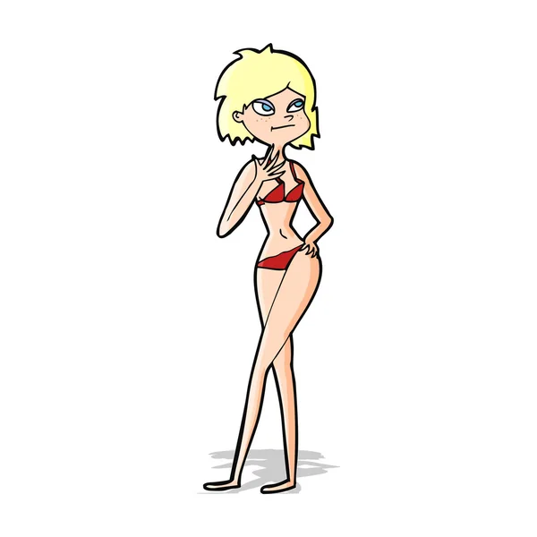 Wanita kartun dengan bikini - Stok Vektor