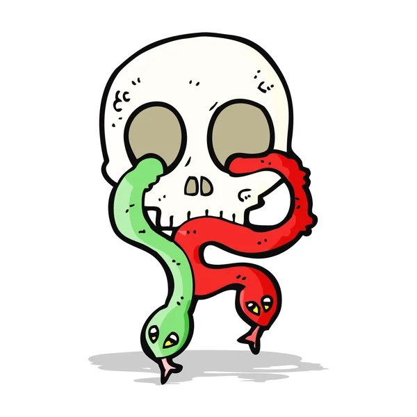 Zeichentrickschädel mit Schlangen — Stockvektor