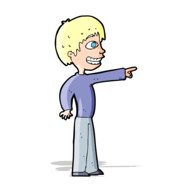 Çizgi filmci çocuk işaret ediyor.