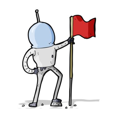 karikatür astronot bayrağı dikiyor