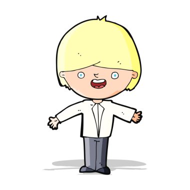 Çizgi filmdeki kolları açık mutlu çocuk