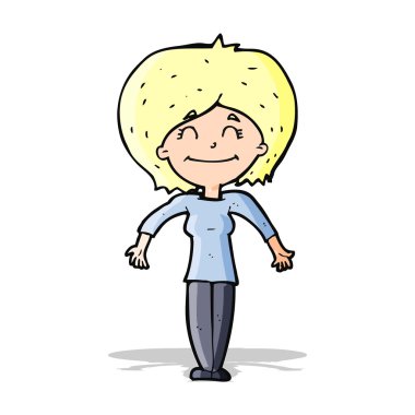 Çizgi filmdeki kadın omuzlarını silkiyor.