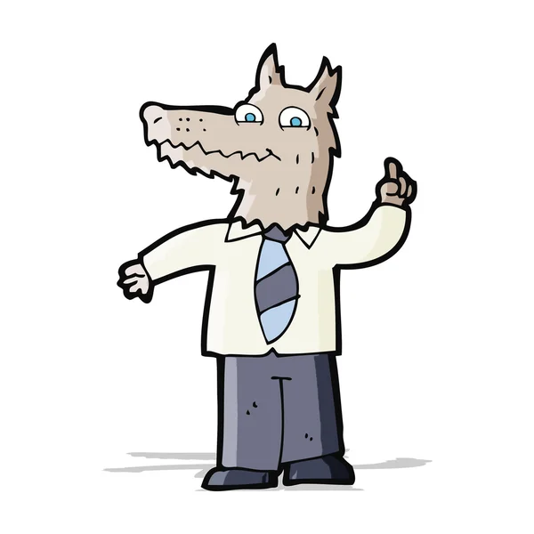 Cartoon business wolf with idea — Stock Vector