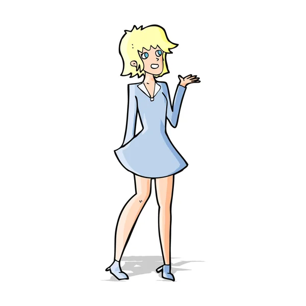 Cartoon pretty woman in dress — Stock Vector