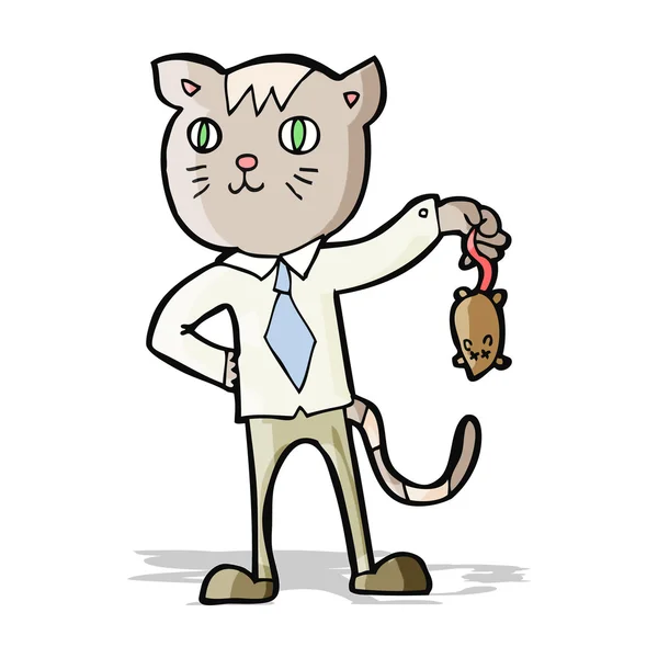 Negocio de dibujos animados gato con ratón muerto — Archivo Imágenes Vectoriales
