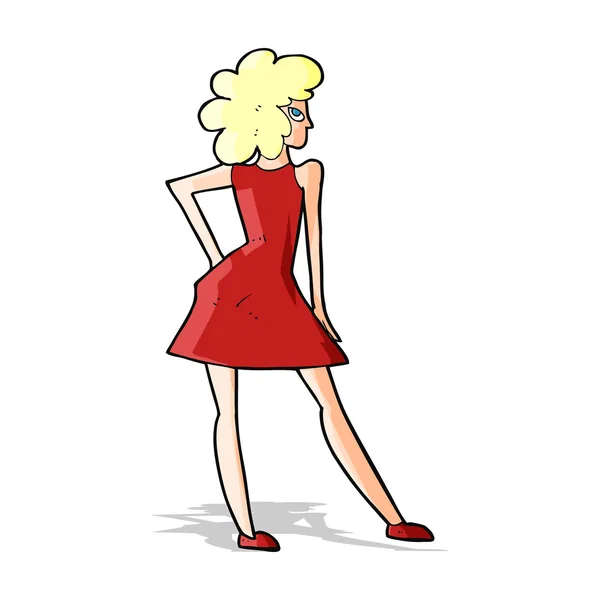 Mujer de dibujos animados posando en vestido — Vector de stock