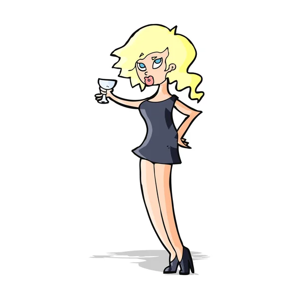 Mujer de dibujos animados en la fiesta — Vector de stock