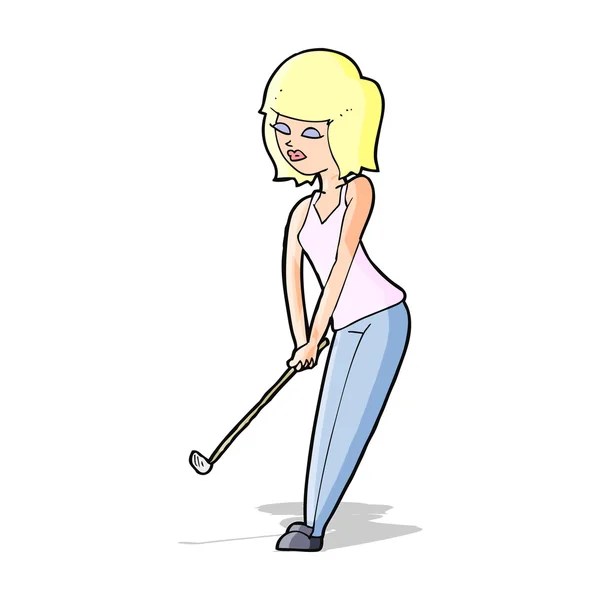 Cartoon woman playing golf — Stock Vector