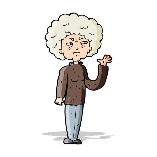 Cartoon annoyed old woman waving — Stock Vector