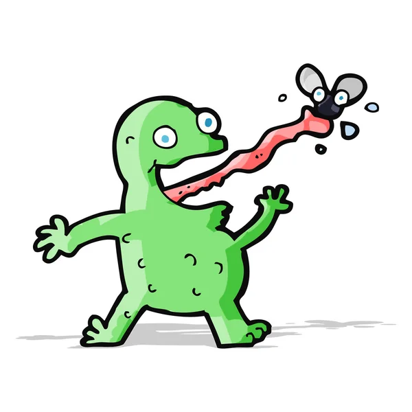 Kreslená žába chytá mouchu — Stockový vektor