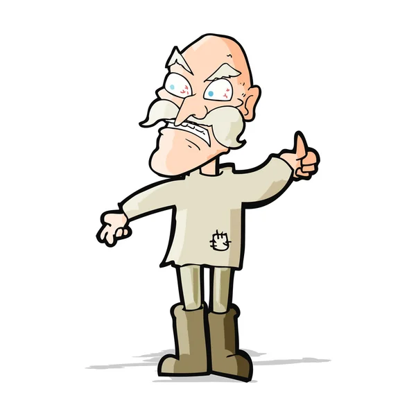 Karikatur wütender alter Mann in geflickter Kleidung — Stockvektor