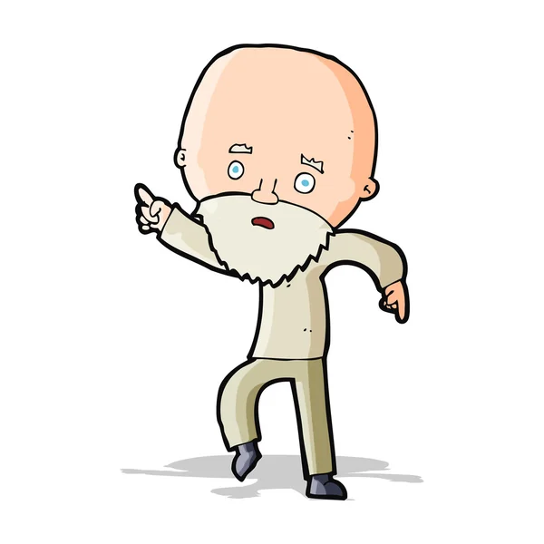 Karikatura ustaraný starý muž ukazující — Stockový vektor