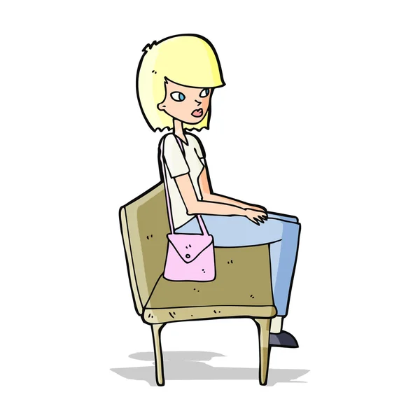 漫画家の女性がベンチに座って — ストックベクタ