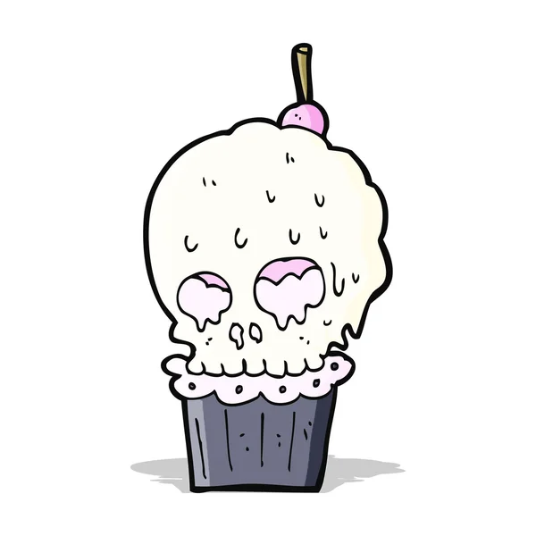 Cartone animato spaventoso cranio cupcake — Vettoriale Stock