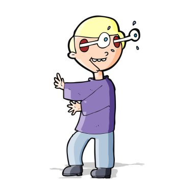 Gözlerinden fırlayan çizgi filmci çocuk.