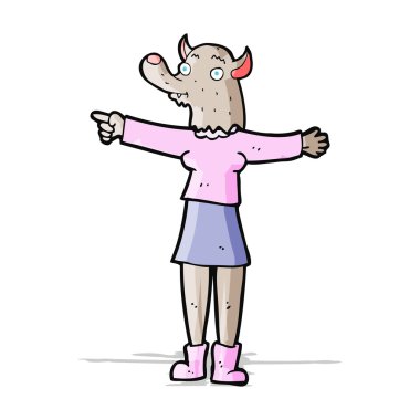 karikatür işaret eden kurt adam kadın