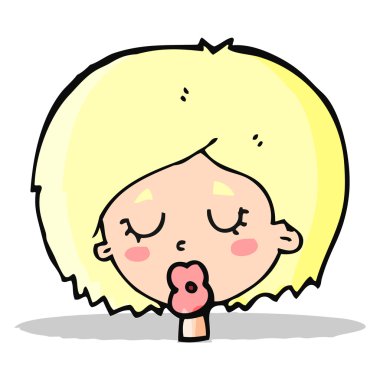 Çizgi filmdeki kadın gözleri kapalı.