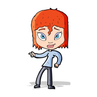 çizgi film, rahatlamış kadın işaret ediyor.